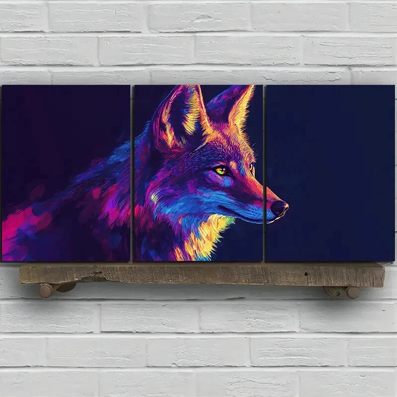 3pcs Charming Coyote Trio Yellow Eyes Metal Print Ready to Hang Art