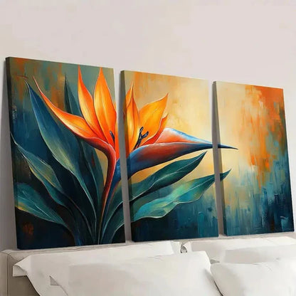 3pcs Bird of Paradise Plant Painting Orange PO Wall Art Set Canvas Unframed - High Quality Print 100% Australian Made Wall Canvas