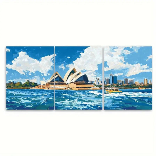 3pcs Abstract Australia Sydney Opera House Wall Art Set Canvas Framed 40x60cm - High Quality Print 100% Australian Made Wall Canvas Ready to Hang