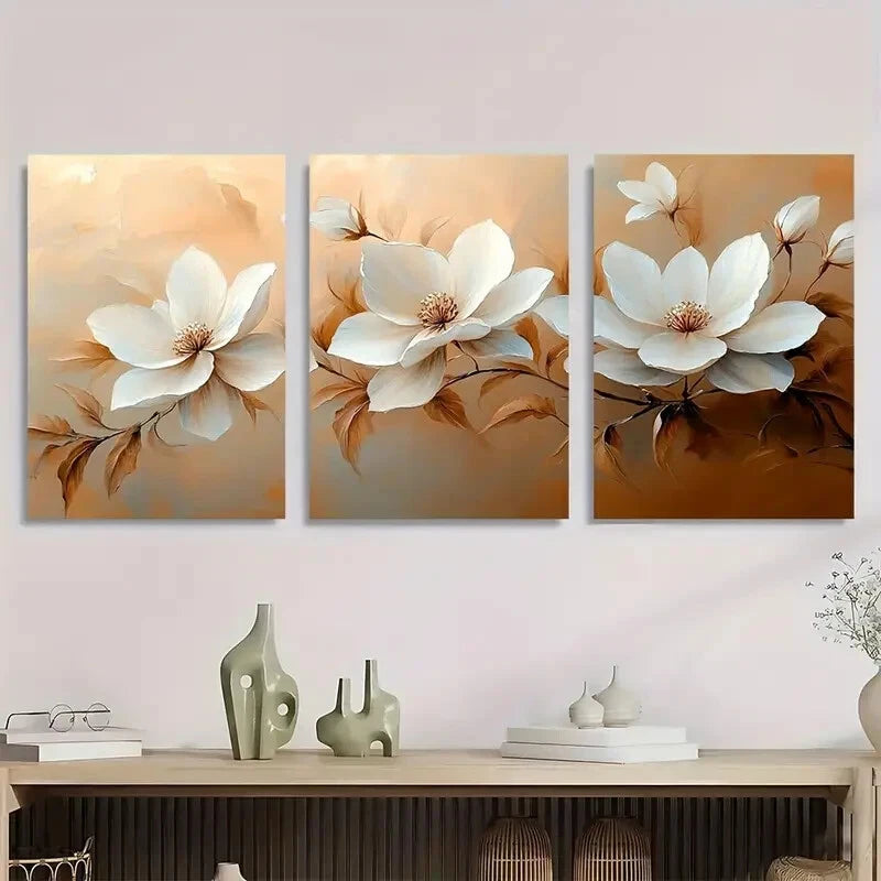 3pcs White Flower Paintings Bring Peace Purity Metal Print Ready to Hang Art