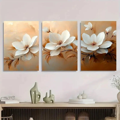 3pcs White Flower Paintings Bring Peace Purity Metal Print Ready to Hang Art