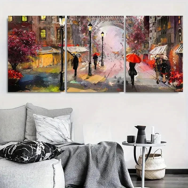 3pcs Impressionist Rainy Cityscape Urban Metal Print Ready to Hang Art