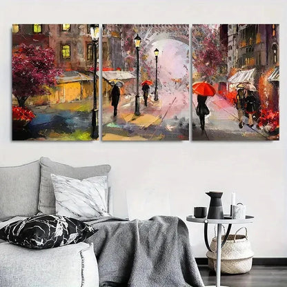 3pcs Impressionist Rainy Cityscape Urban Metal Print Ready to Hang Art