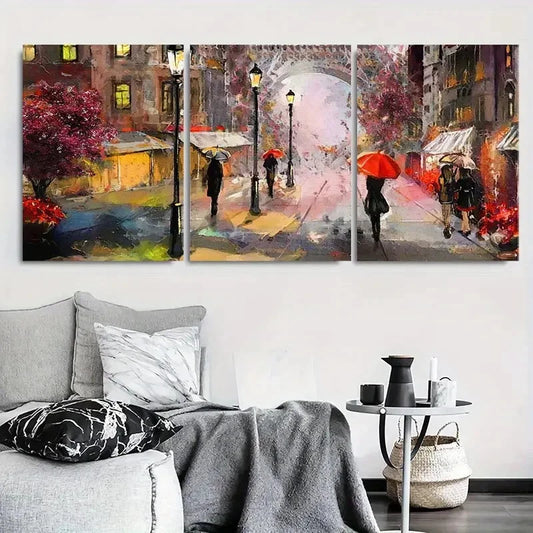 3pcs Impressionist Rainy Cityscape Urban Metal Print Ready to Hang Art