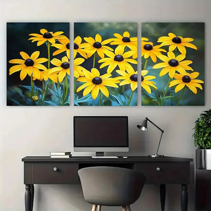 3pcs Rudbeckia Yellow Daisies Wildflowers Metal Print Ready to Hang Art