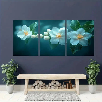 3pcs Elegant Floral White West Indian Jasmine Metal Print Ready to Hang Art