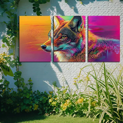 3pcs Vivid Coyote in Vibrant Background Metal Print Ready to Hang Art