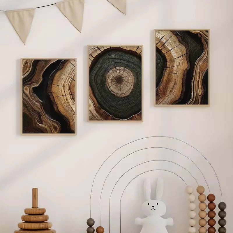 3pcs Abstract Earth Tone Wood Wall Art Set Canvas Framed 60x90cm High Quality Print 100% Australian Made Wall Canvas Ready to Hang