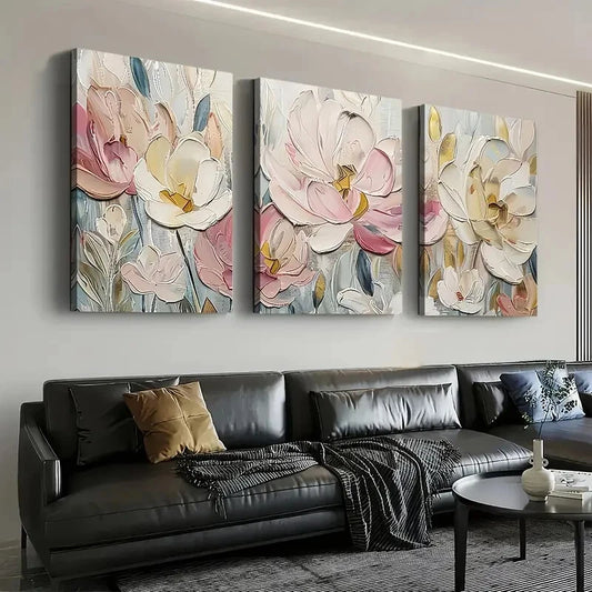 3pcs Artistic Floral Abstract Landscape Perfect Wall Art Set Canvas Framed 40x60cm - High Quality Print 100% Australian Made Wall Canvas Ready to Hang