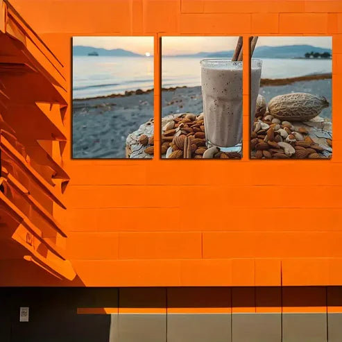 3pcs Beach Sunset, Vanilla Beans & Nuts Wall Art Canvas Unframed - High Quality Print 100% Australian Made Wall Canvas