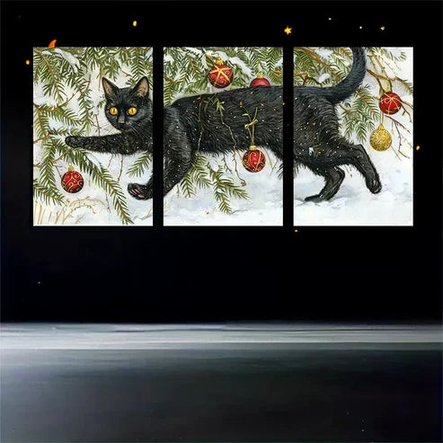 3pcs Charming Black Cat Canvas Framed 60x90cm - High Quality Print 100% Australian Made Wall Canvas Ready to Hang