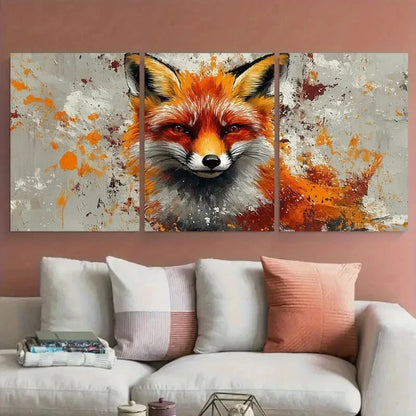 3pcs Wild Fox Splatter Vibrant Red & Orange Wall Art Set Canvas Framed 40x60cm - High Quality Print 100% Australian Made Wall Canvas Ready to Hang