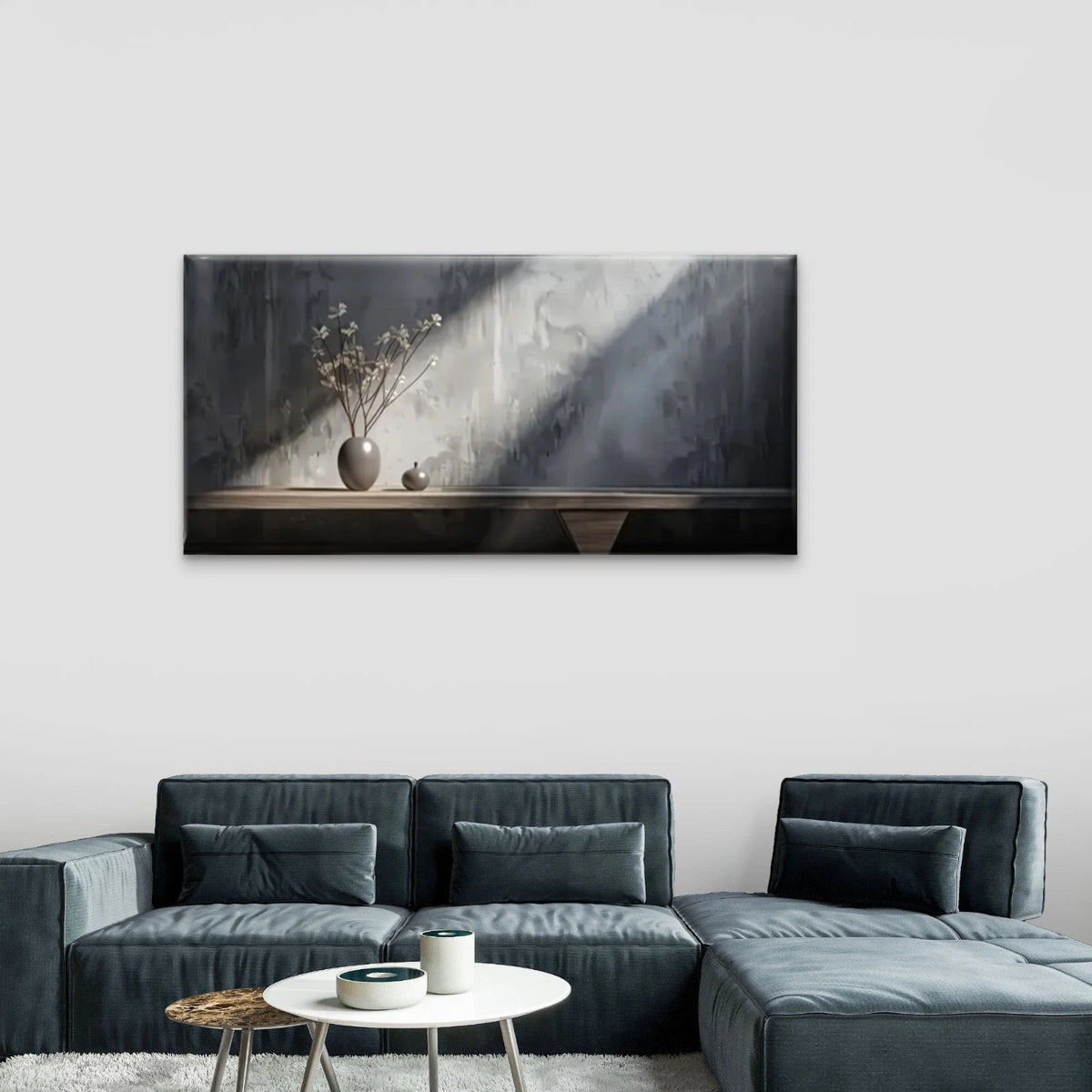 Vase Wooden Table White Grey Wall Art Canvas Office Home Room Framed 120x60cm