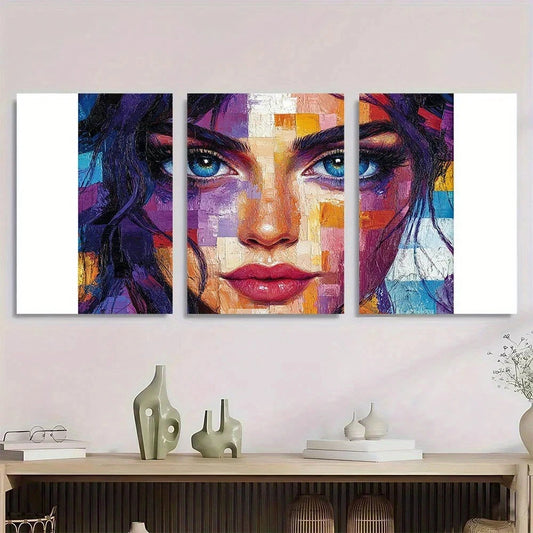 3pcs Beautiful Lady Vibrant Colourful Metal Print Ready to Hang Art