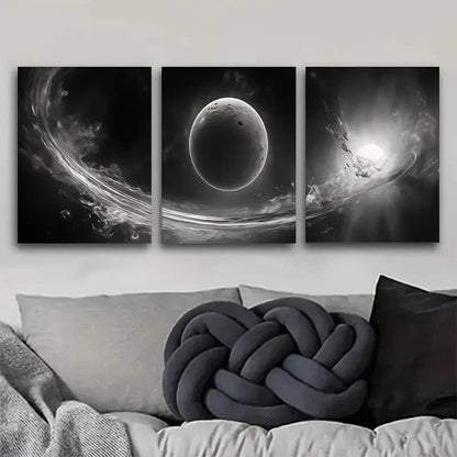 3pcs Celestial Wonder Black and White Abstract Metal Print Ready to Hang Art