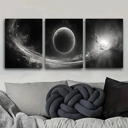 3pcs Celestial Wonder Black and White Abstract Metal Print Ready to Hang Art