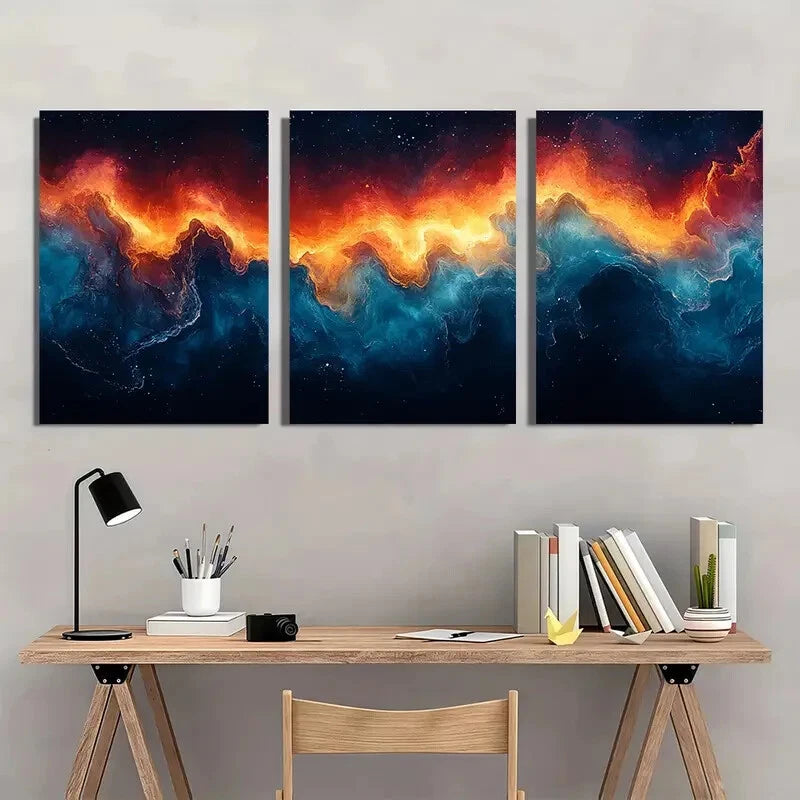 3pcs Art Abstract Oil Prints Aqua Abstract Metal Print Ready to Hang Art