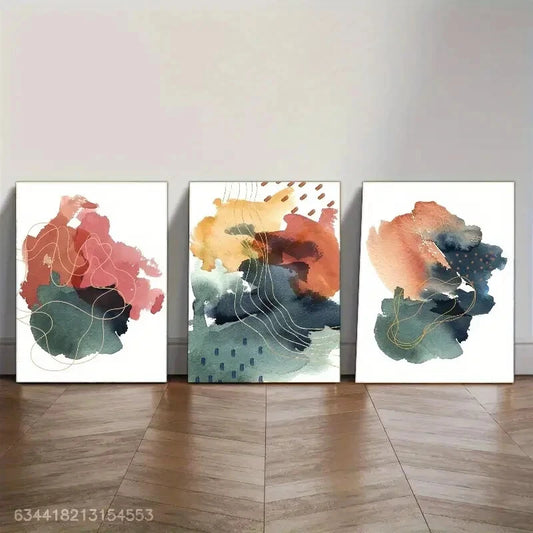 3pcs Artistic Accent Abstract Art Deco Poster Metal Print Ready to Hang Art