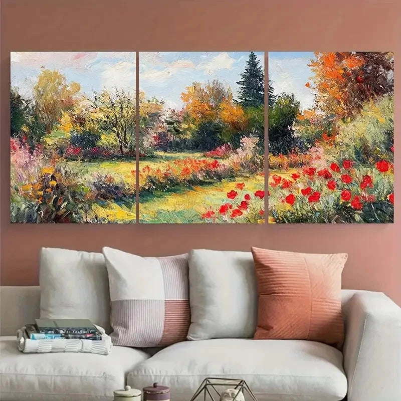 3pcs Vibrant Nature Scene with Red Poppies Metal Print Ready to Hang Art