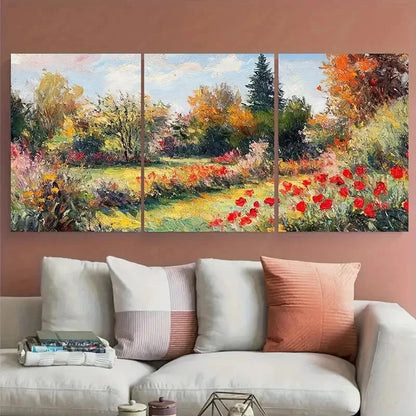 3pcs Vibrant Nature Scene with Red Poppies Metal Print Ready to Hang Art