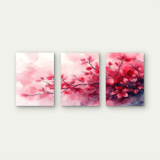 3pcs Delicate Brushstrokes Of A Pink Autumn Wall Art Set Canvas Framed 60x90cm - High Quality Print 100% Australian Made Wall Canvas Ready to Hang