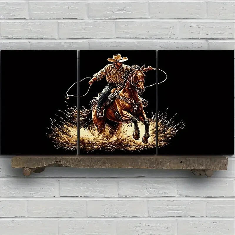 3pcs A for Man Riding a Horse Metal Print Ready to Hang Art