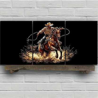 3pcs A for Man Riding a Horse Metal Print Ready to Hang Art