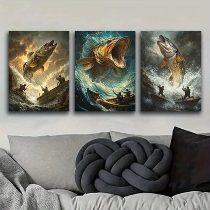 3pcs The Fish Jumped Out Of The Water Metal Print Ready to Hang Art
