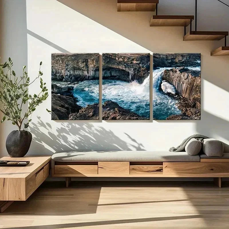 3pcs Canyon Mountains Waterfall Lake Modern Wall Art Set Canvas Framed 40x60cm - High Quality Print 100% Australian Made Wall Canvas Ready to Hang