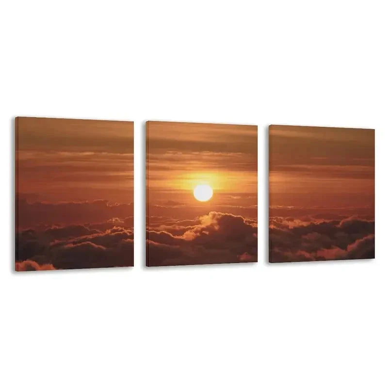 3pcs Sunset Warm Orange & Yellow Hues Wall Art Set Canvas Framed 50x70cm - High Quality Print 100% Australian Made Wall Canvas Ready to Hang