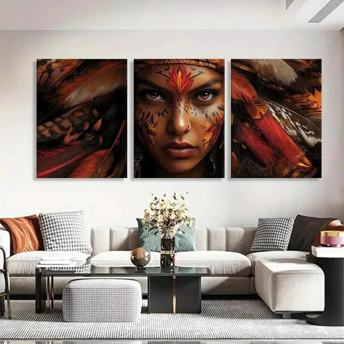 3pcs Indigenous Warrior Woman Beauty Prefect Wall Art Canvas Unframed - High Quality Print 100% Australian Made Wall Canvas