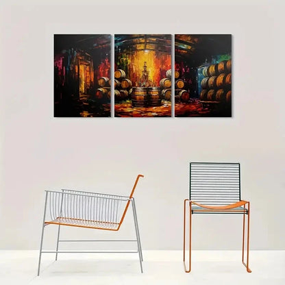 3pcs Rustic Barrels Colourful Wall Art Set Canvas Framed 60x90cm - High Quality Print 100% Australian Made Wall Canvas Ready to Hang