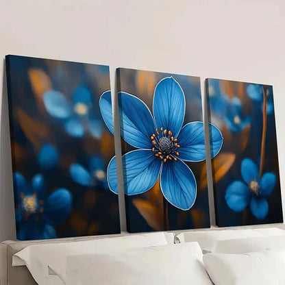 3pcs Starwort Flower Blue SB Wall Art Set Canvas Unframed - High Quality Print 100% Australian Made Wall Canvas