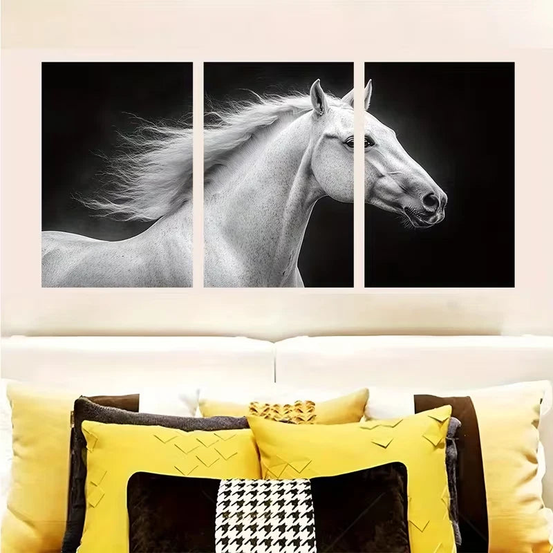 3pcs Graceful Black and White Horse Metal Print Ready to Hang Art