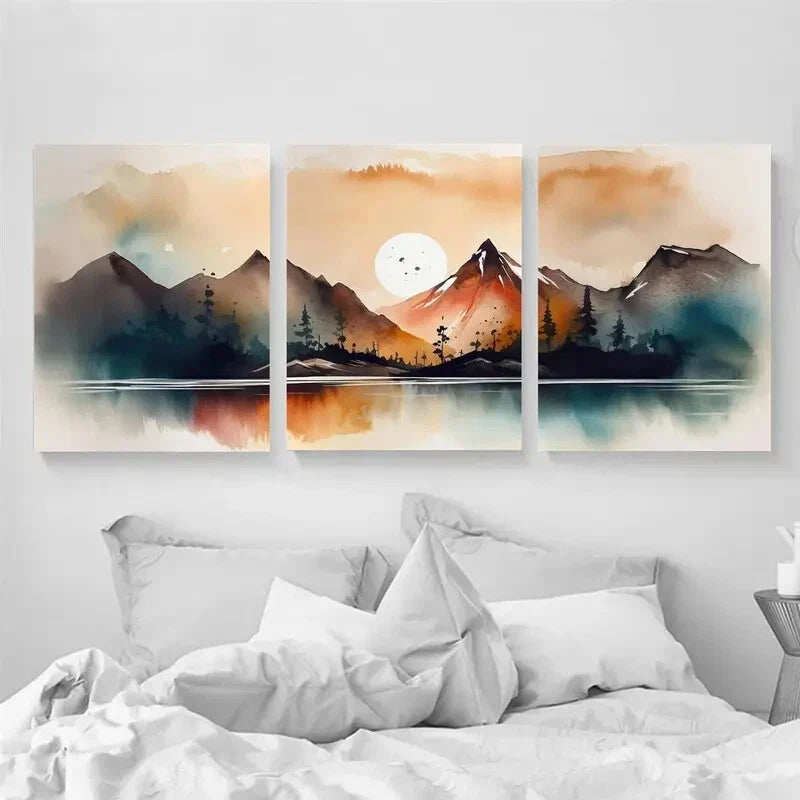 3pcs Mountain Landscape Nature Décor Perfect Wall Art Set Canvas Framed 40x60cm - High Quality Print 100% Australian Made Wall Canvas Ready to Hang