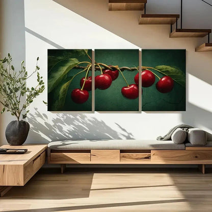 3pcs Vibrant Red Fruits & Green Leaves Nature Metal Print Ready to Hang Art