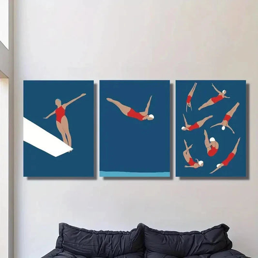 3pcs Swimsuit & Pool Theme, Metal Print Ready to Hang Art