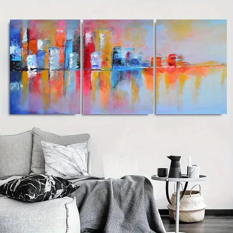 3pcs Colorful Urban Skyline Reflection Metal Print Ready to Hang Art