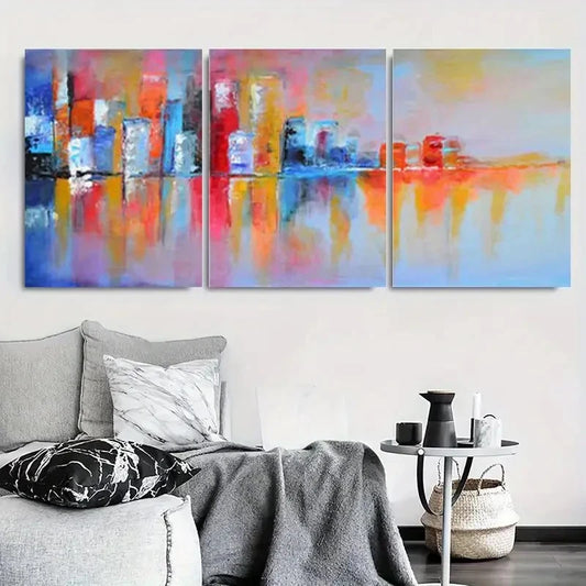 3pcs Colorful Urban Skyline Reflection Metal Print Ready to Hang Art
