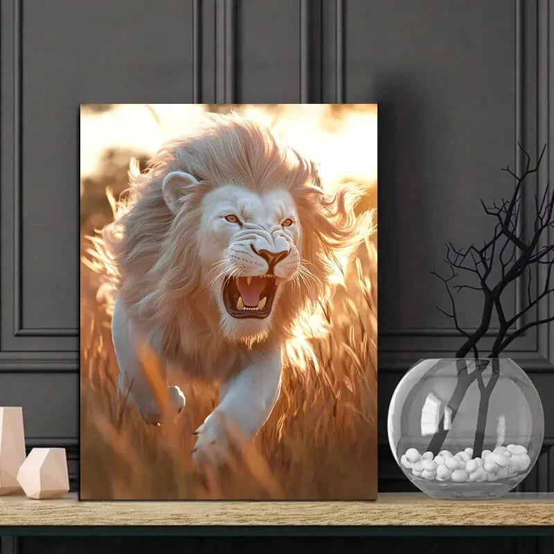 Majestic White Lion Vintage Painting 40x60cm Metal Print Ready to Hang