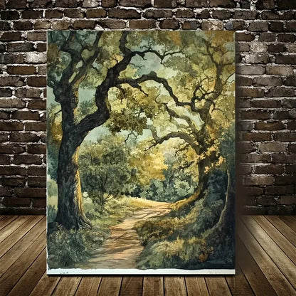 Vibrant Oak Forest Scene with Sunlit Painting  40x60cm Metal Print Ready to Hang