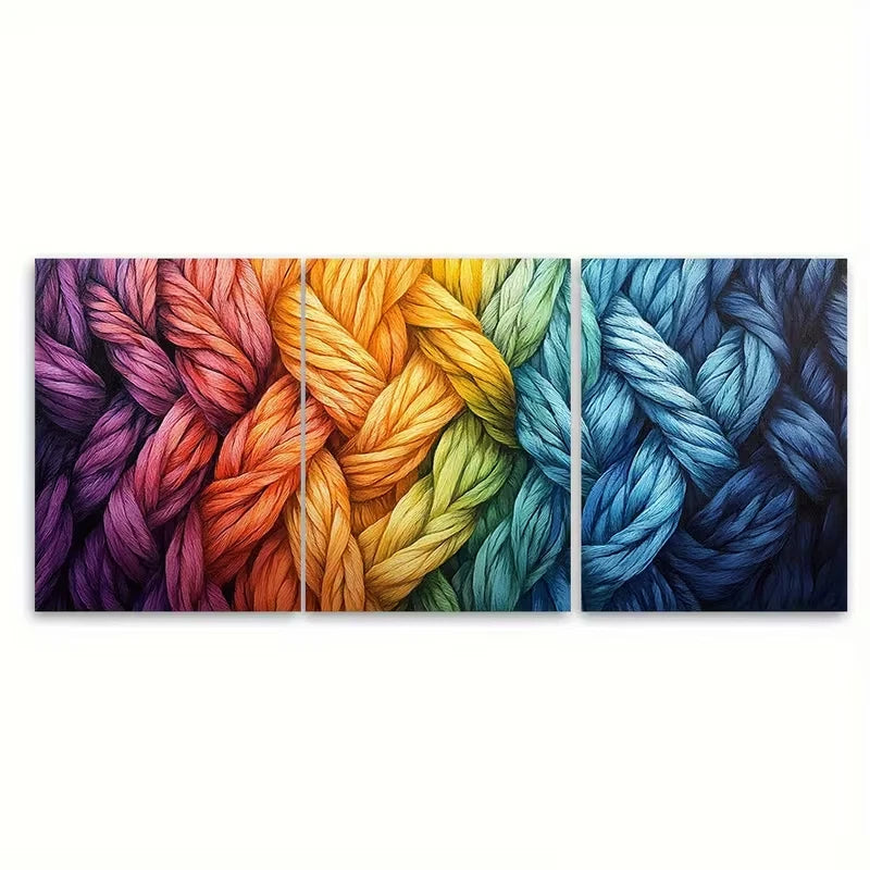 3pcs Rainbow Braided Yarn Metal Print Ready to Hang Art