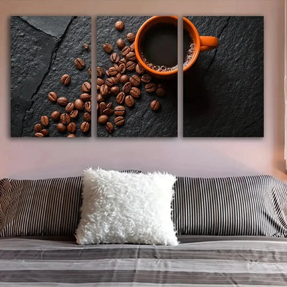 3pcs Coffee Beans And Cup Artwork Wall Art Set Canvas Framed 60x90cm - High Quality Print 100% Australian Made Wall Canvas Ready to Hang