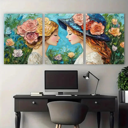 3pcs Beautiful Mother and Daughter Floral Beauty Wall Art Set Canvas Framed 40x60cm - High Quality Print 100% Australian Made Wall Canvas Ready to Hang