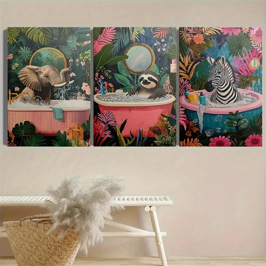 3pcs Fashion Tropical Animal Metal Print Ready to Hang Art
