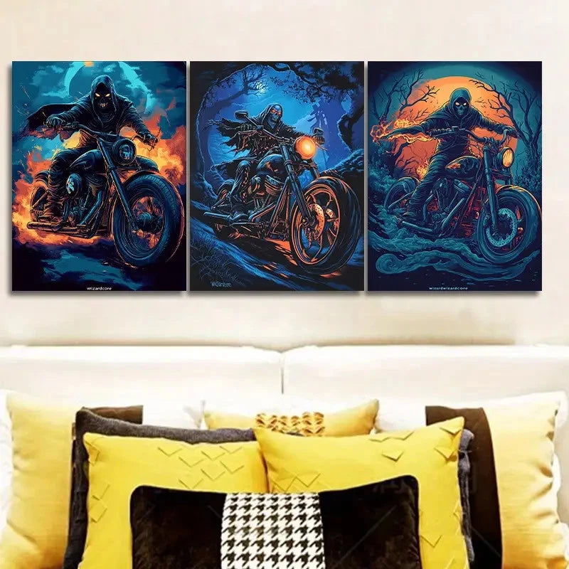 3pcs Featuring a Death Theme Paintings Wall Art Set Canvas Framed 60x90cm - High Quality Print 100% Australian Made Wall Canvas Ready to Hang