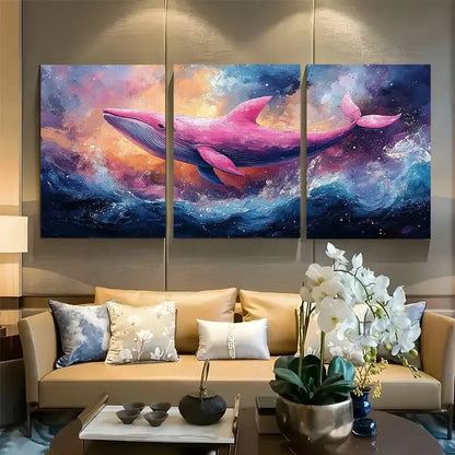 3pcs Pink Whale Ocean Theme Design Metal Print Ready to Hang Art