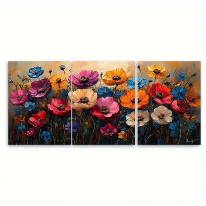 3pcs Vibrant Summer Floral Illustration Wall Art Set Canvas Framed 60x90cm - High Quality Print 100% Australian Made Wall Canvas Ready to Hang