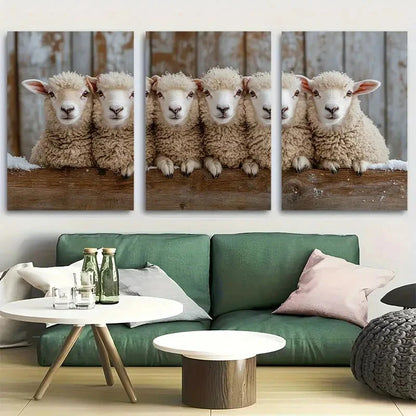 3pcs Rustic Sheep Farmhouse Animal Design Metal Print Ready to Hang Art