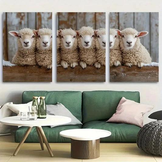 3pcs Rustic Sheep Farmhouse Animal Design Metal Print Ready to Hang Art